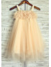 Thin Straps Pearl Champagne Tulle Flower Girl Dress 